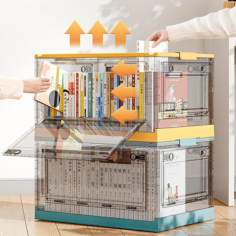 Foldable Storage Box Organizer Clothes Storage Transparent Double Doors ...