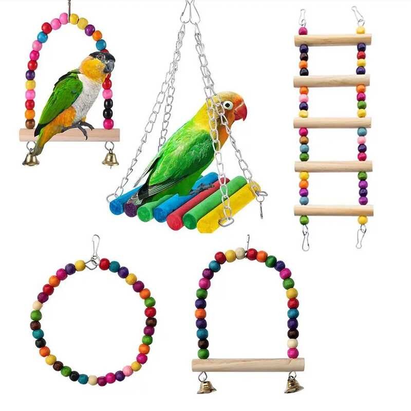 Large Colorful Natural Wooden Bird Chewing Toy For Parrots, Macaws, African Greys & Cockatiels