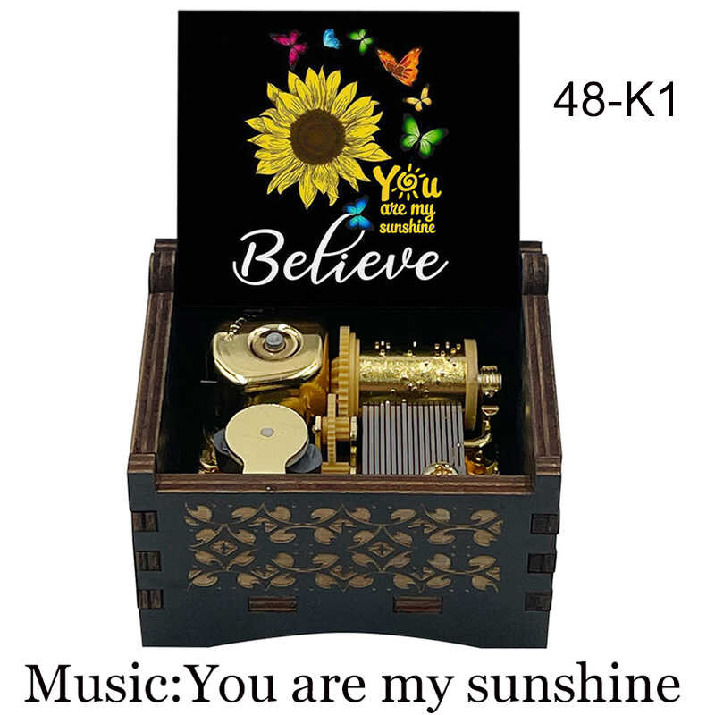 Vintage You Are My Sunshine Black Wooden Music Box, 18 Note Clockwork ...