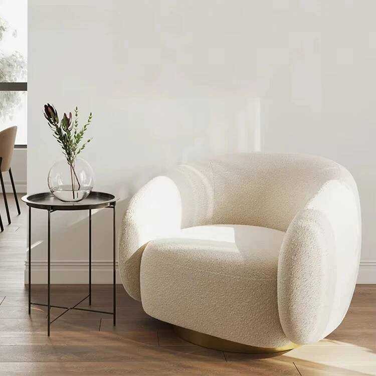 White Nordic Rotating Boucle Lounge Leisure Single Accent Armchair ...
