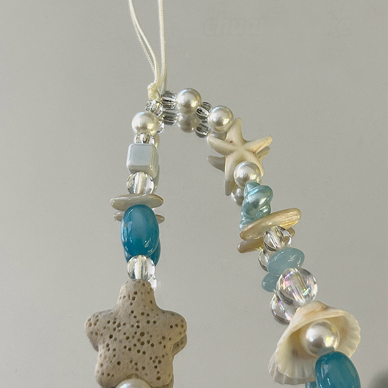 INS Starfish Shells Pearl Handmade Beaded Mobile Phone Chain Wrist ...