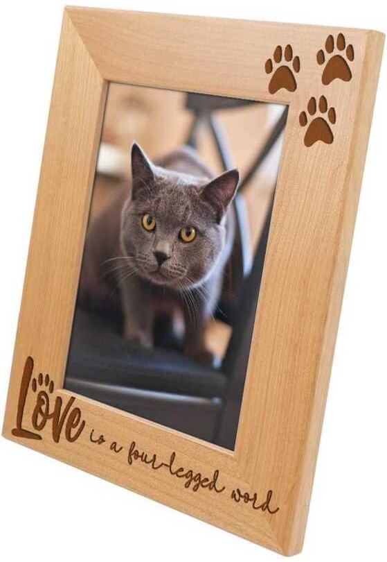Love is a FourLegged WordWood Engraved Pet Frame with Glass,Dog Frame