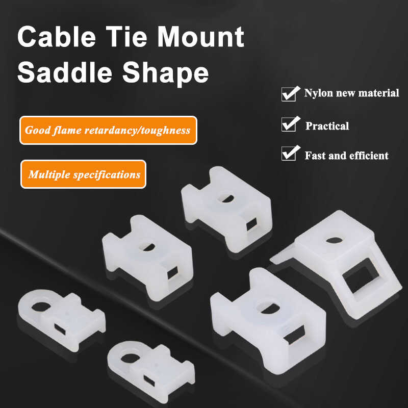 100Pcs Cable Tie Mount Base Plastic Fixed Seat Saddle Type Wire Holder
