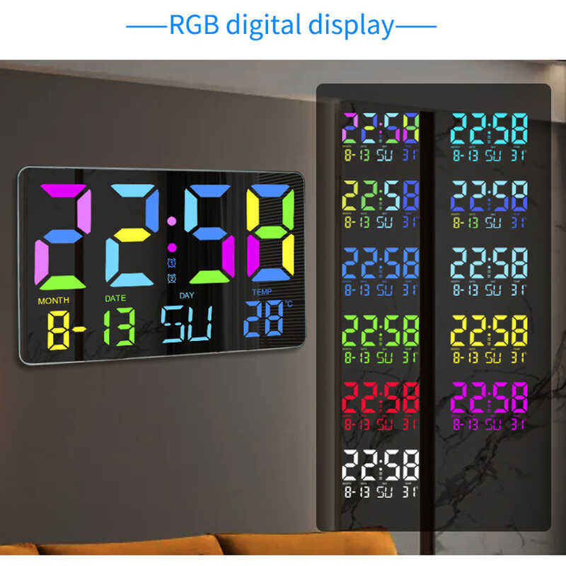 Digital Ts-5310 RGB Wall Alarm Large Screen Mirror Clock 5 Gear ...