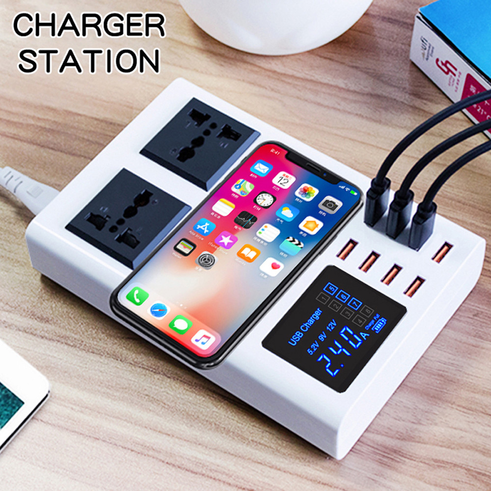 Fast Wireless Charging Pad Multi USB Mobile Phone Wall Charger Led
