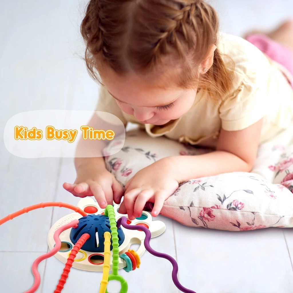 Montessori Pull String Sensory Toys Baby 6 12 Months Silicone Teething ...