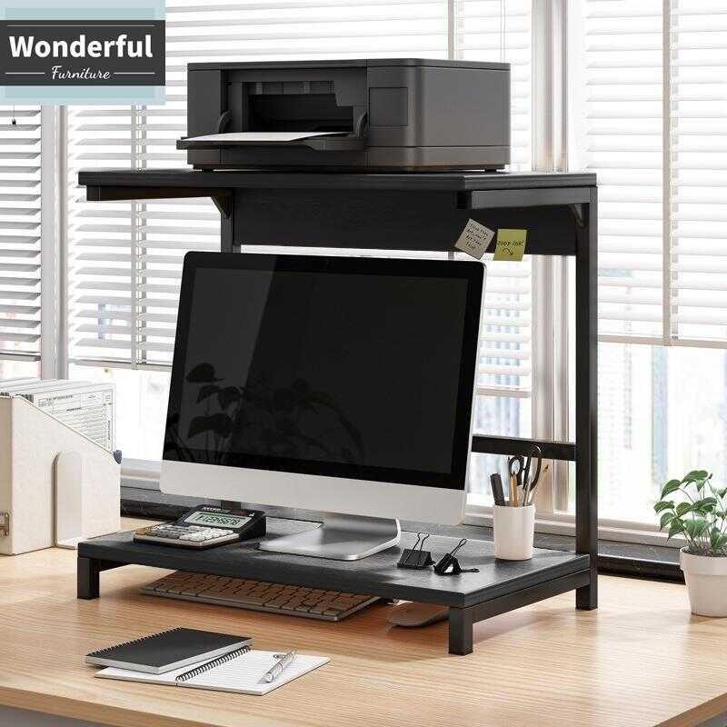 Computer Desk With Double Layers Wooden Monitor Stand Printer Table ...