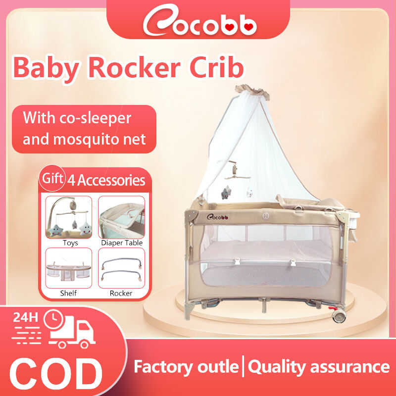 COCOBB Adjustable Multi-Use Baby Rocker Crib With Mosquito Net, Co ...