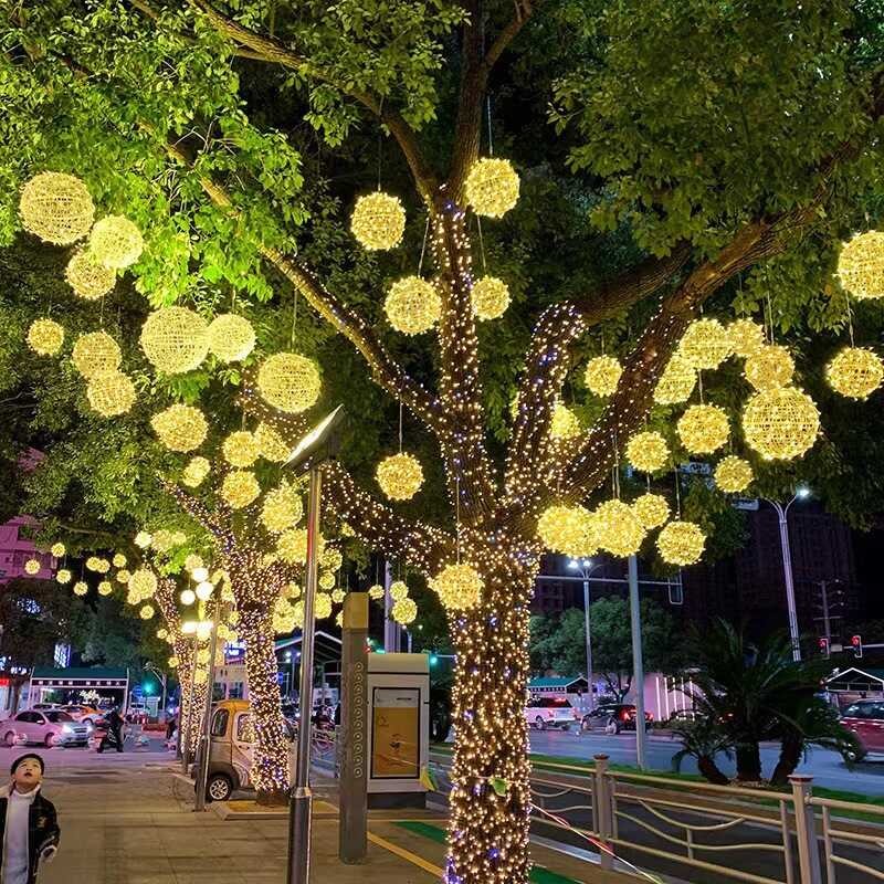 Rattan Ball LED Light Hanging Tree Lantern Waterproof Outdoor Light ...