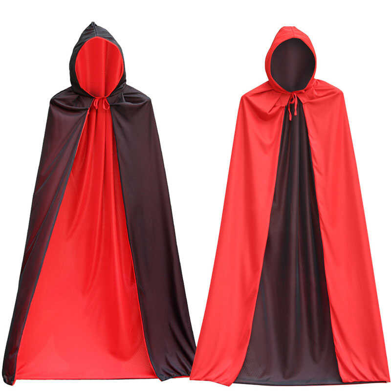 Adult Halloween Devil Death Vampire Costume Long Red Black Hoodie Cloak ...