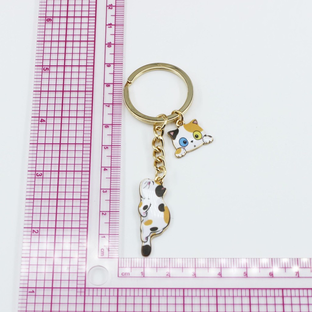 Lovely Cat Key Chain Cute Cartoon Enamel Kitten Key Ring For Women Girl ...