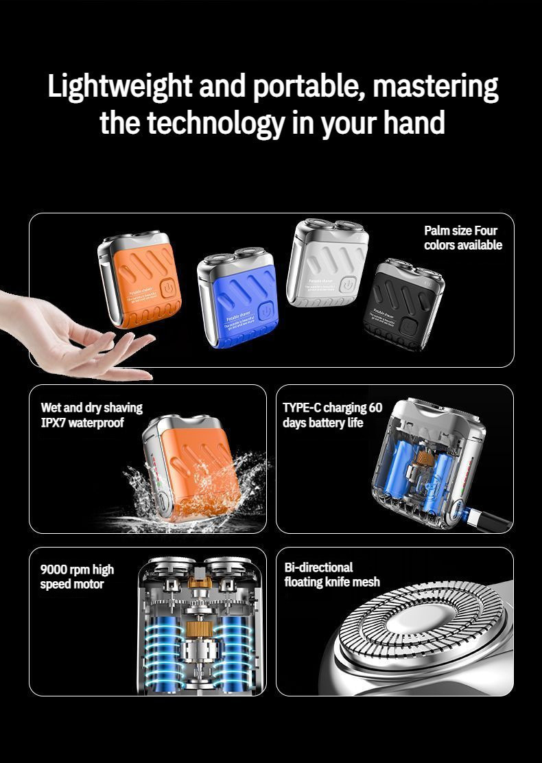 Men's Portable Rotary Double Ring Electric Shaver Razor Travel Magnetic ...