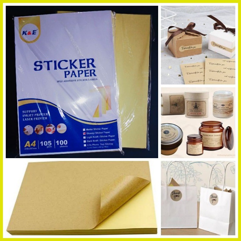 ⊙ ☑ ∏ (50pcs)Printable Kraft Sticker Paper A4,105gsm Labelers/Adhesive