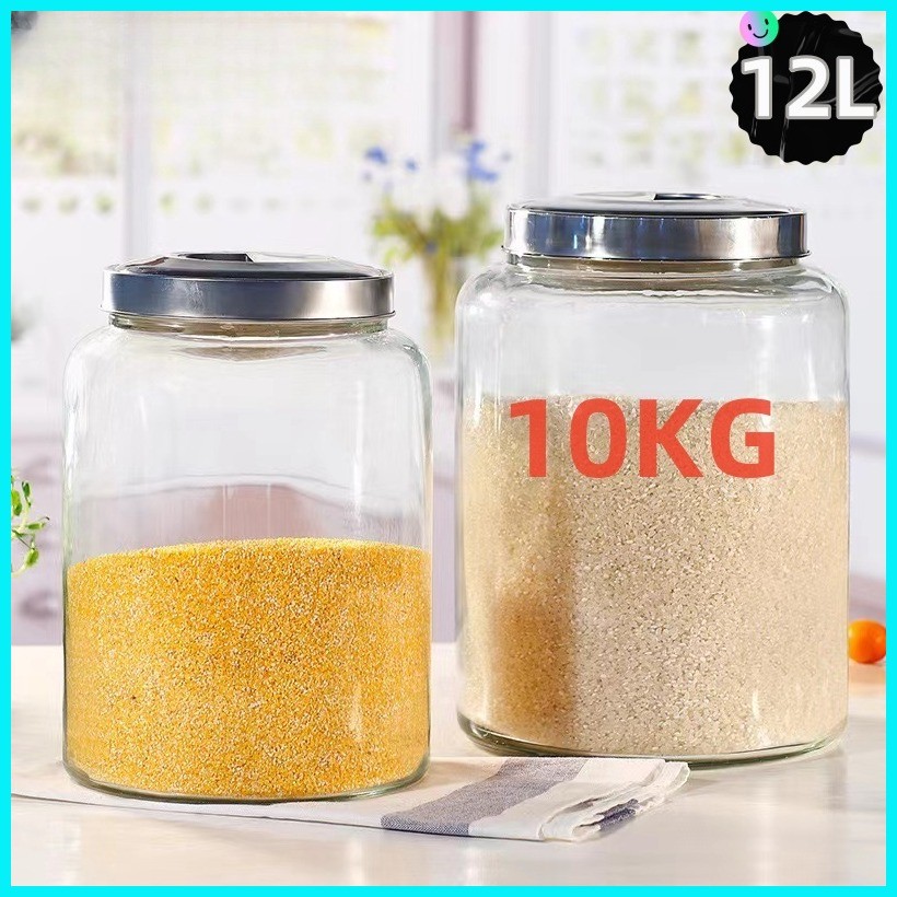 glass bigasan rice dispenser 10 kilos /kg aesthetic big jar glass ...