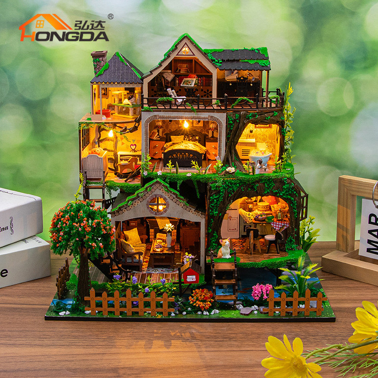 Hongda DIY Miniature Building Model Hut Puzzle Wooden Assembly 3D ...