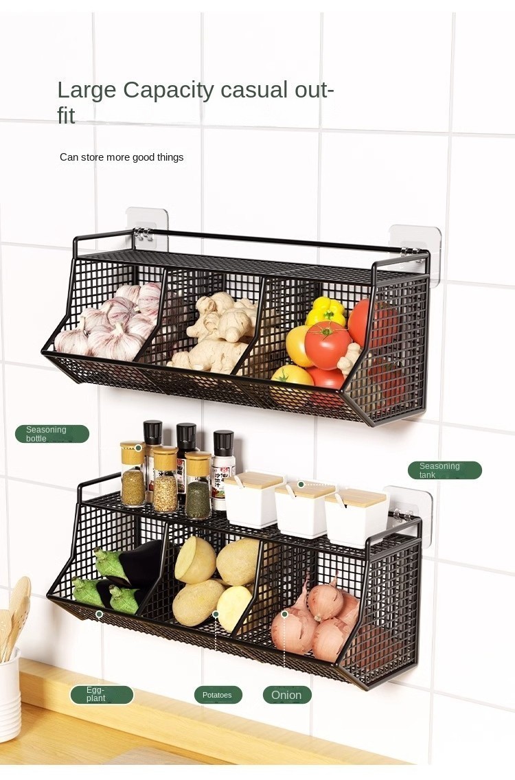 JUJIAJIA Kitchen Wall Hanging Basket Free Punching Onion Ginger Garlic ...