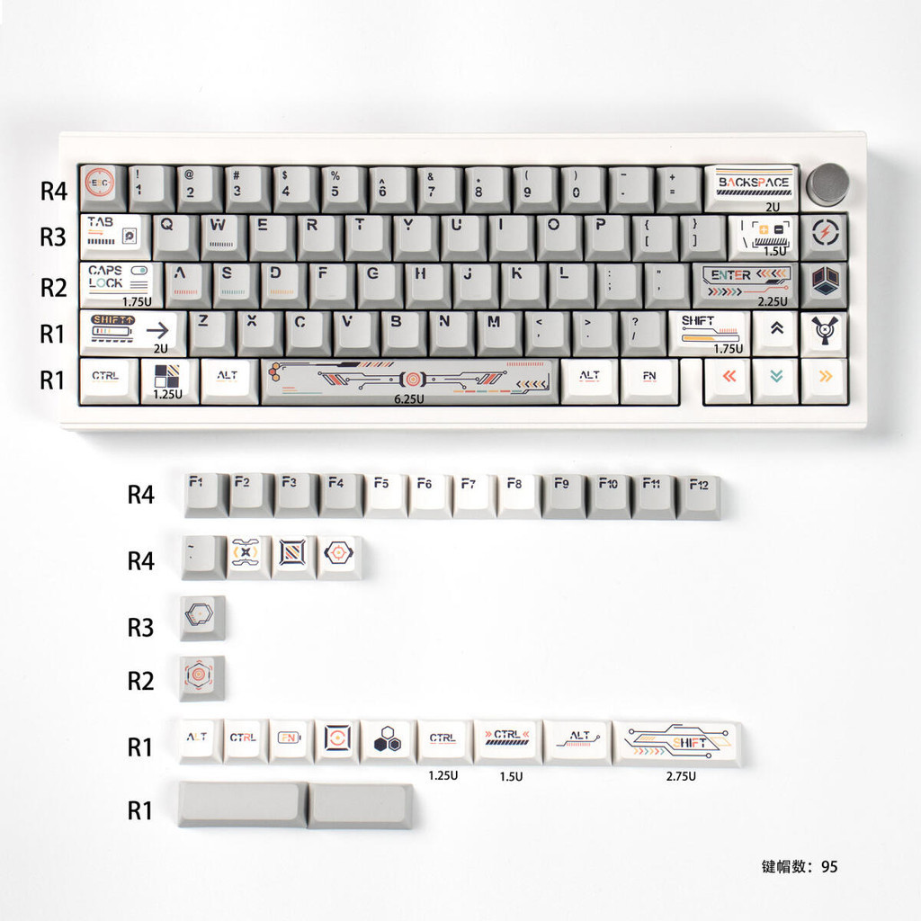 95 Keys Future Keycaps White Gray Cool PBT cherry profile mechanical ...