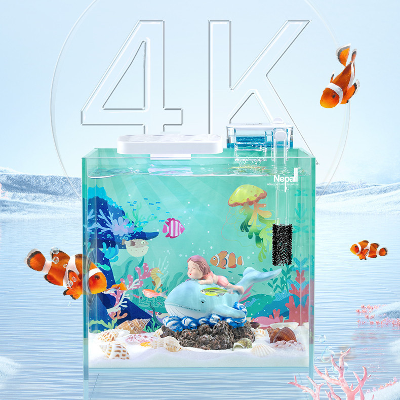 Theme Small Fish Tank 2.5 Gallon 9L Small Ultra White Glass Desktop ...