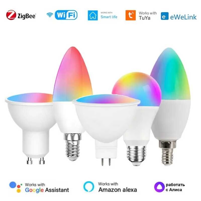 WIFI Tuya Zigbee Smart Light Bulb E27/E14/E12/Gu10/Mr16 RGB CW Dimmable