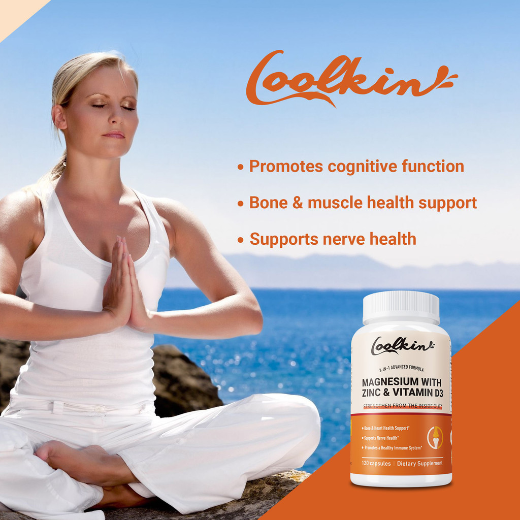 Coolkin MAGNESIUM WITH ZINC & VITAMIN D3, 120 capsules，Bone health