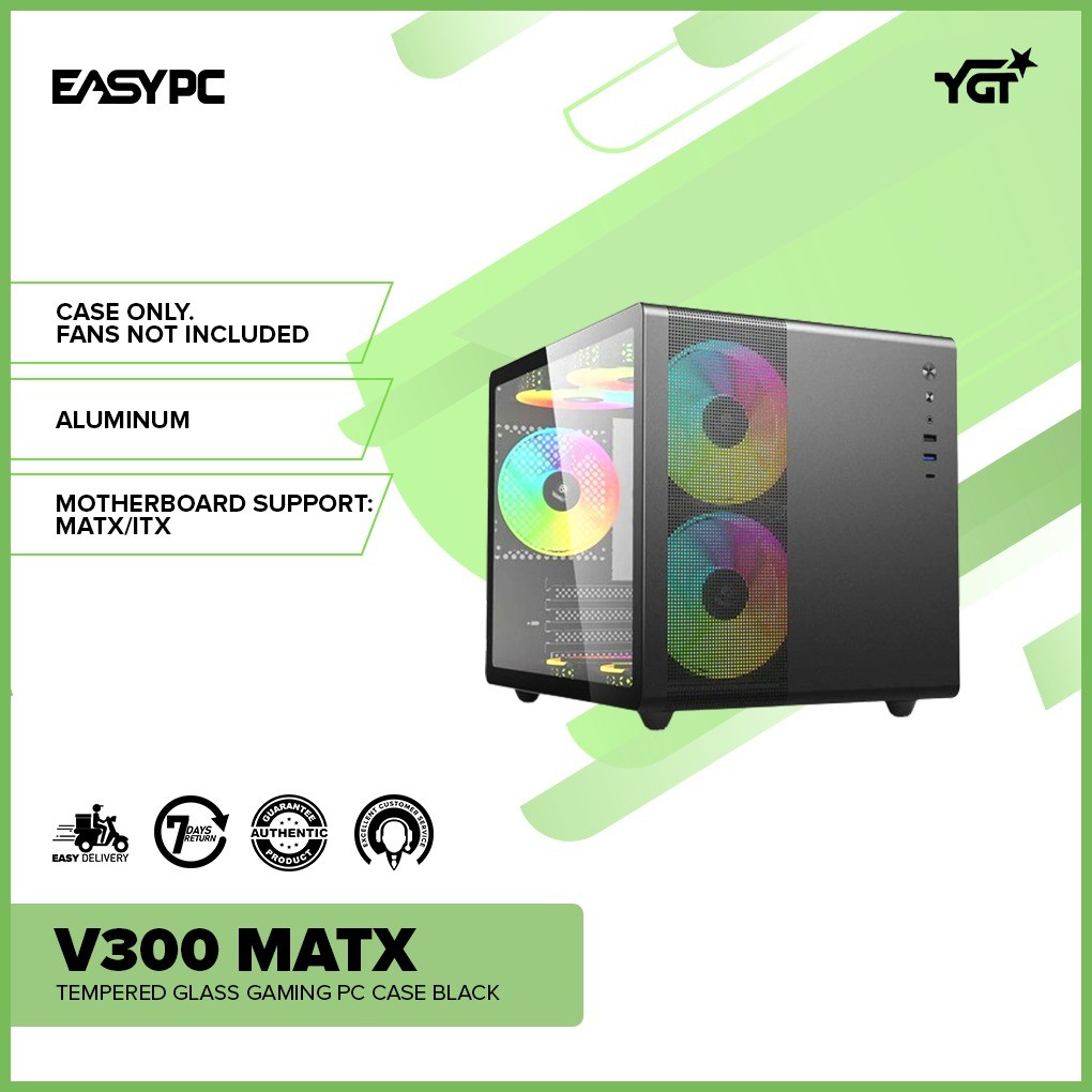 EasyPC| YGT V300 MAtx Tempered Glass PC Case gaming| Black and White ...