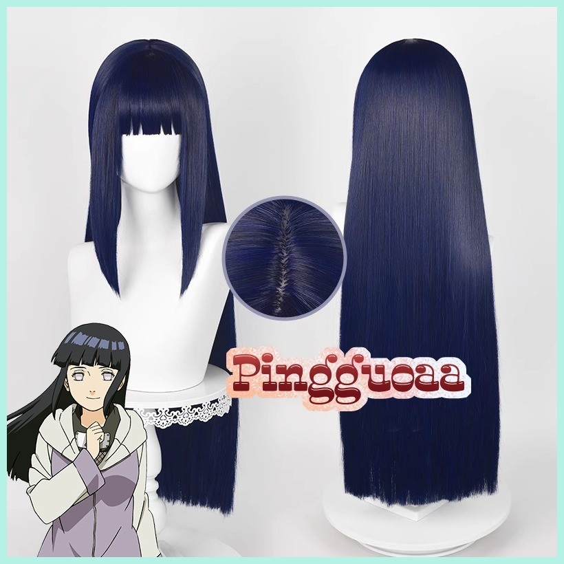 Anime Naruto Hinata Hyuga Cosplay Wig 80cm Long Straight Blue Black