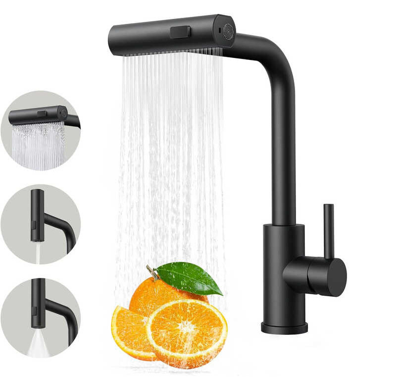 Black Kitchen Faucets Pull Out Rotation Waterfall Stream Sprayer Head
