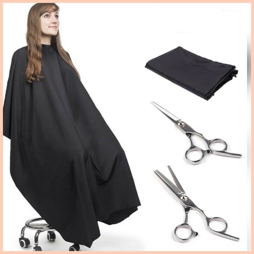 ⊙ ♒ 3in1 DIY Hair dressing KIT ( Cutting Cape + 6.5 inches scissor + 6