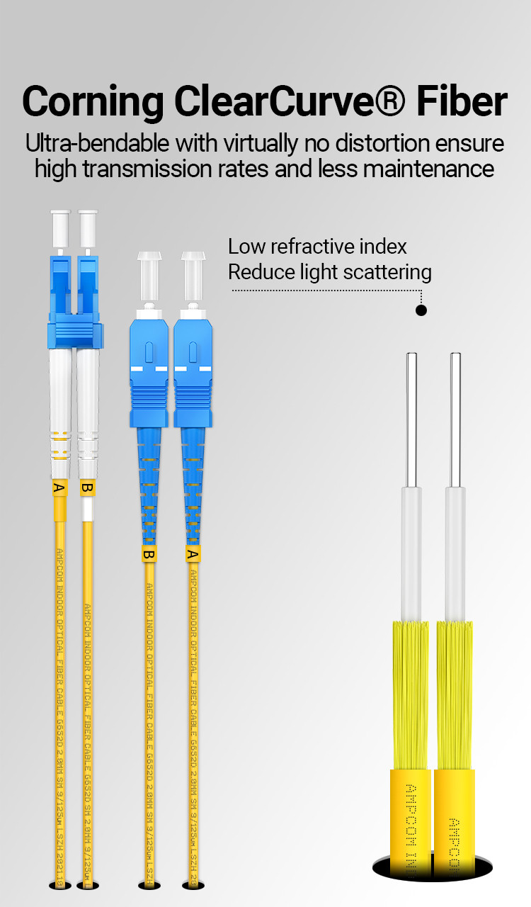AMPCOM LC to SC UPC Fiber Optical Patch Cable Singlemode Duplex SMF 9 ...