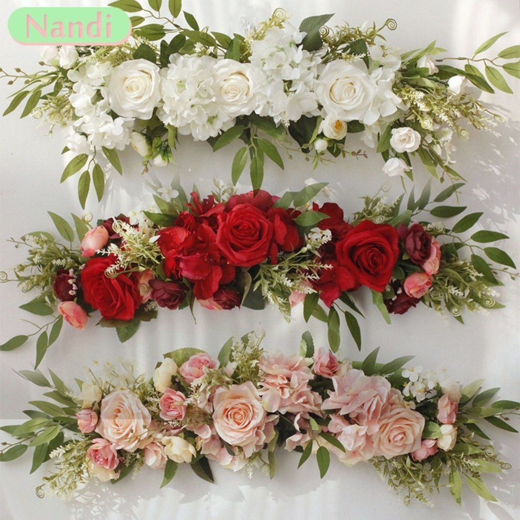 Luxury White Rose Artificial Flower Row Wedding Table Centerpiece ...