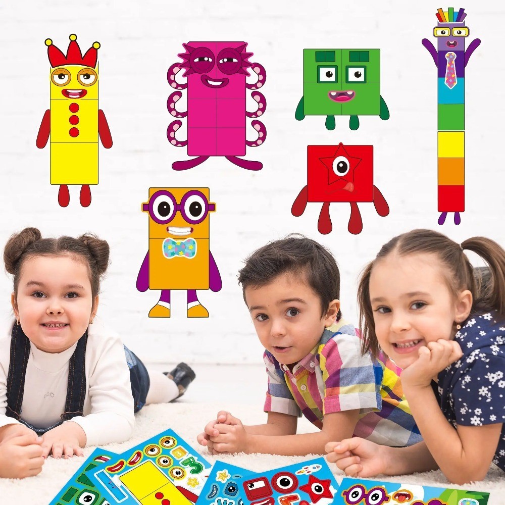 Number Blocks Stickers Puzzle DIY Make-a-Face Assemble Funny Cartoon ...