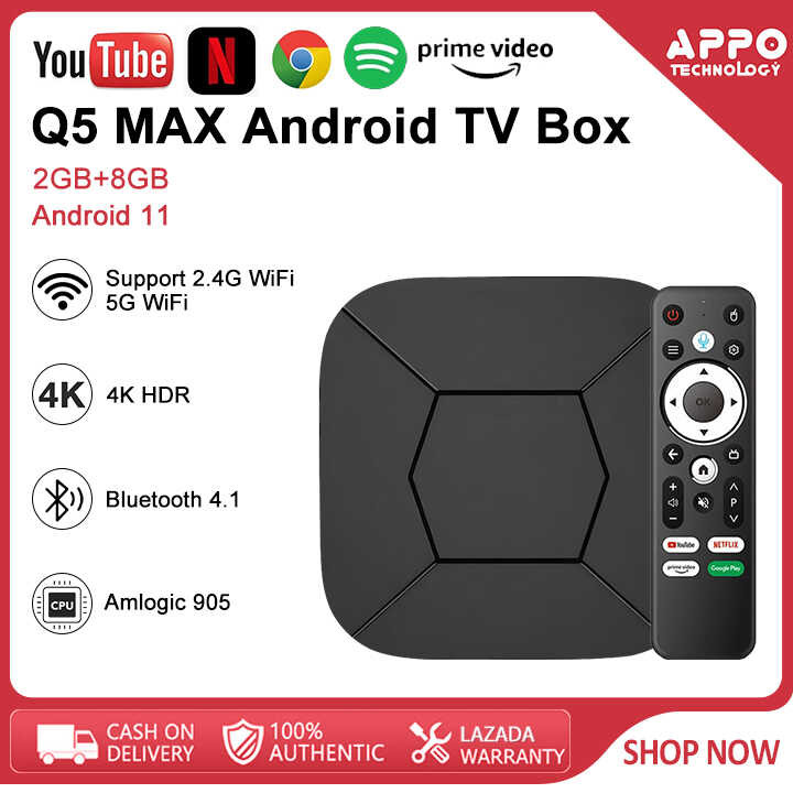 MAX Q5 4K HDR 2+8G Android 11 Smart Box 905 Quad Core BT Voice Remote ...