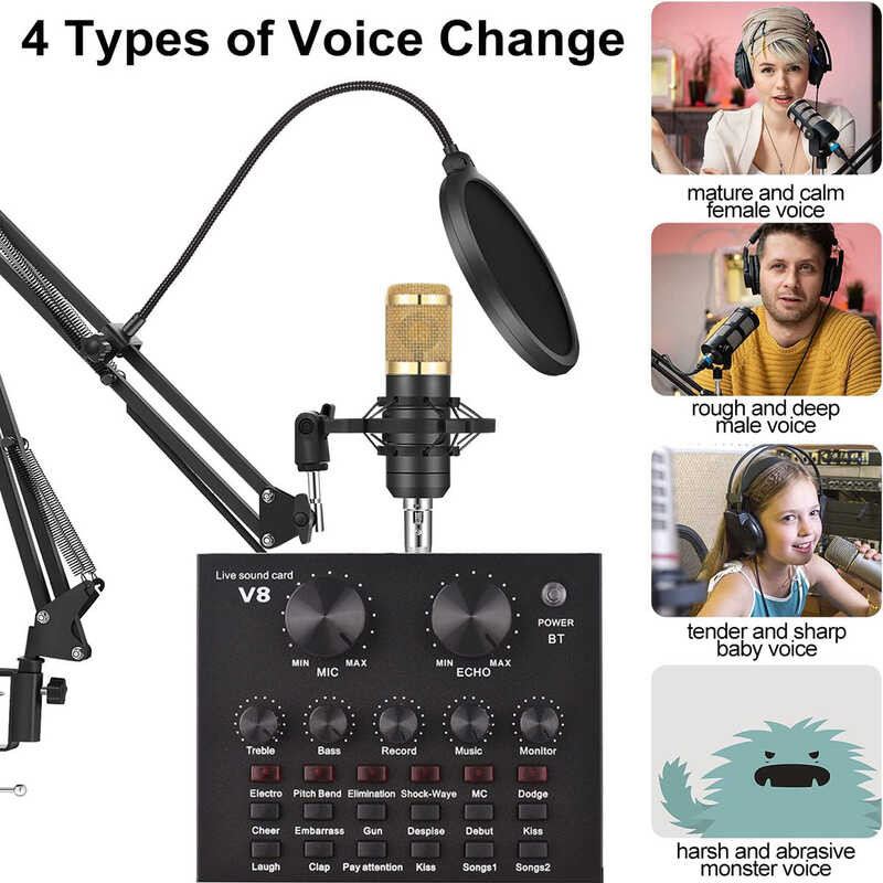Audio V8 Sound Card Bm-800 Microphone Webcast Live Broadcast Sound Card ...