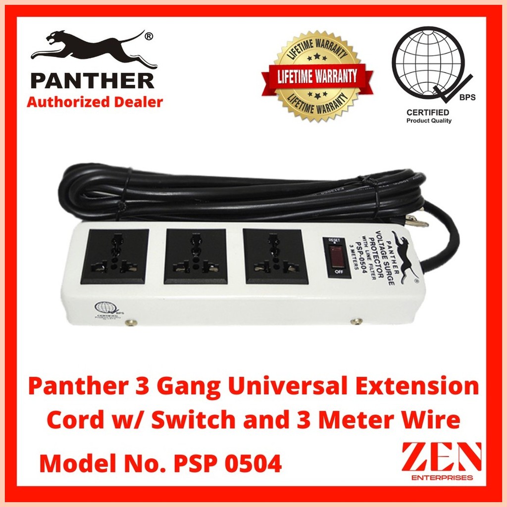 ஐ ORIGINAL Panther PSP0504 3 Gang Universal Extension Cord w/ Switch