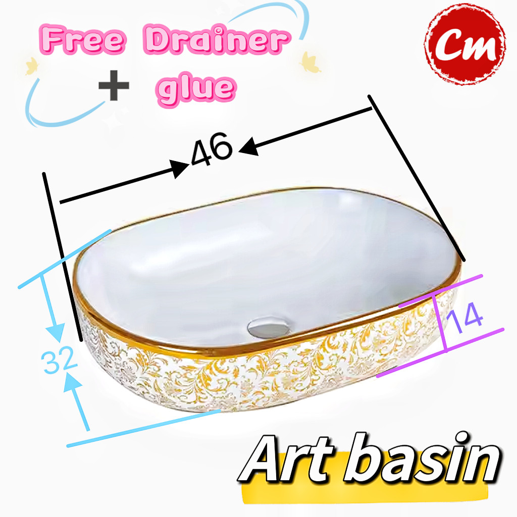 Luxury modern vessel lavabo oval art basin ceramic gold black bathroom ...