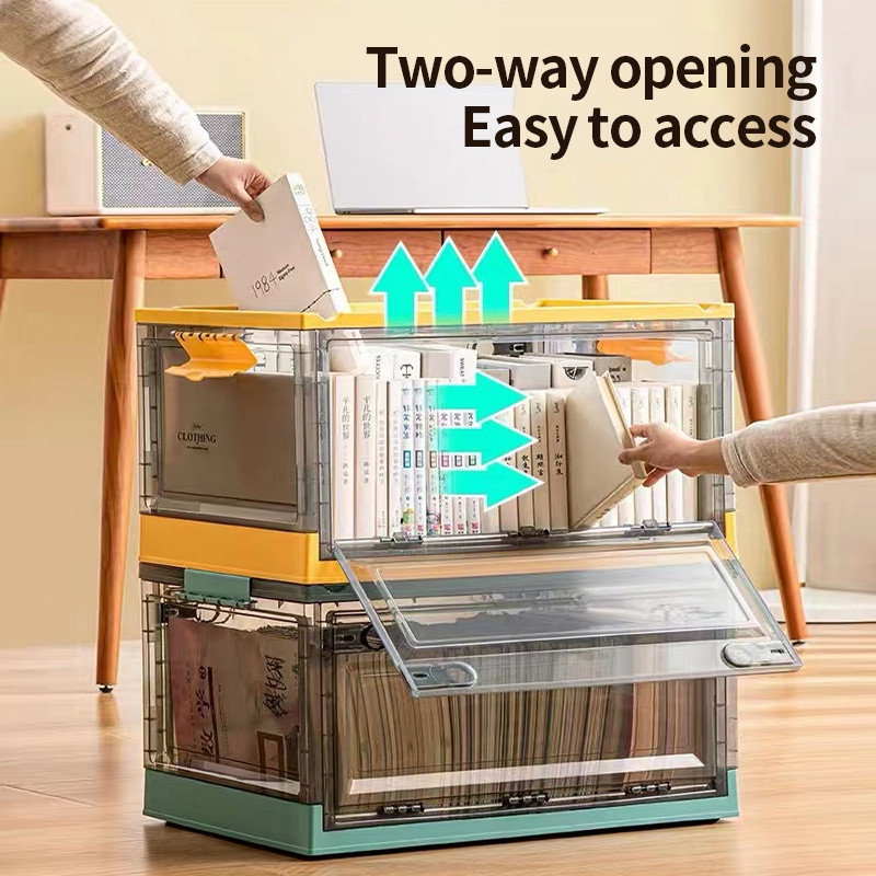 Foldable Storage Box Organizer Clothes Storage Transparent Double Doors ...
