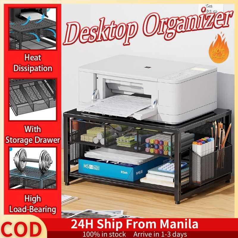 Table 3 Layer Rack With Drawer And 2 Pen Holders Metal Desktop Laptop ...