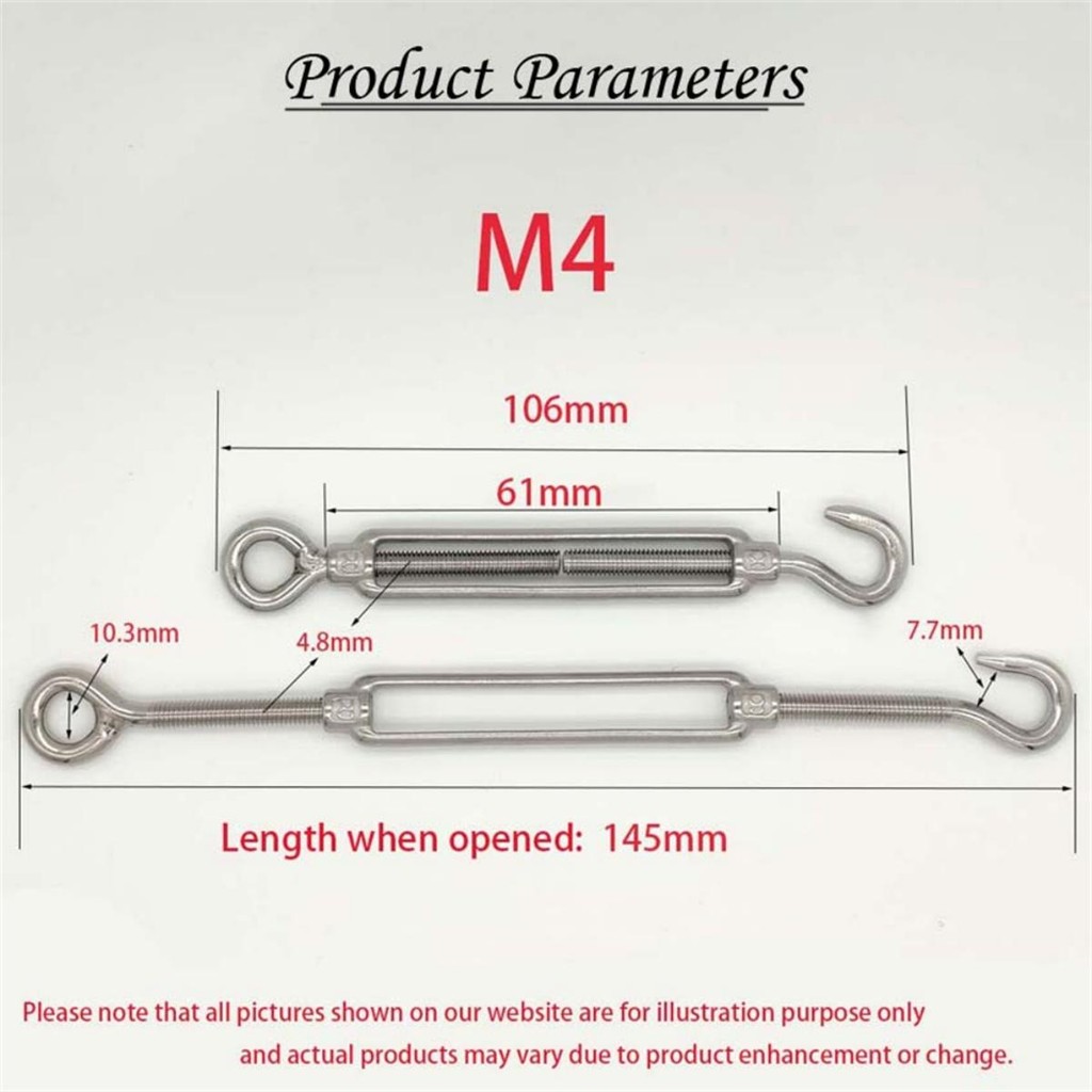 M4 Turnbuckle,Thread Stainless Steel Hook & Eye ALELE Stainless Steel - View #2