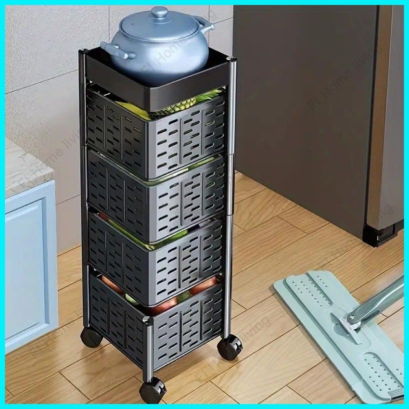 Trolley Steel Kitchen Rotating Rack Rolling Storage Carts with Wheels ...