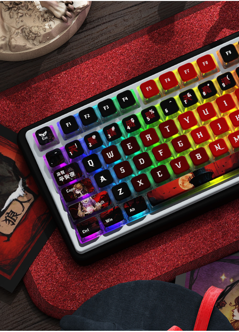 Cyberpunk Ghost Pudding Keycap MSA Profile PBT Four-sided Light ...