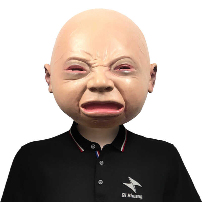 Baby Realistic Halloween Bar Cosplay Prop Latex Full Head Crying Angry ...