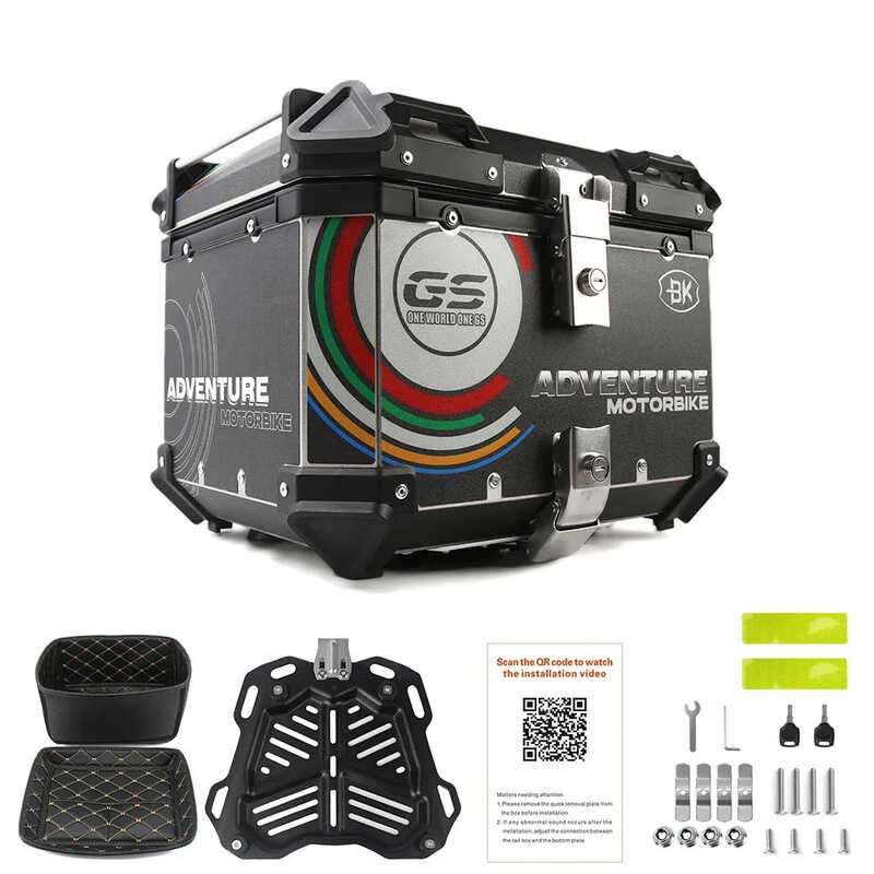 Coffre Top Case Moto 55L/65L - Alliage Aluminium, Imperméable, Serrure De Sécurité | Rangement Moto Spacieux Et Sécurisé