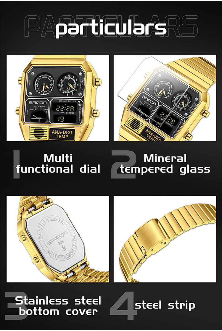 Sanda Retro Trendy Punk Dual Display Luminous Waterproof Electronic ...