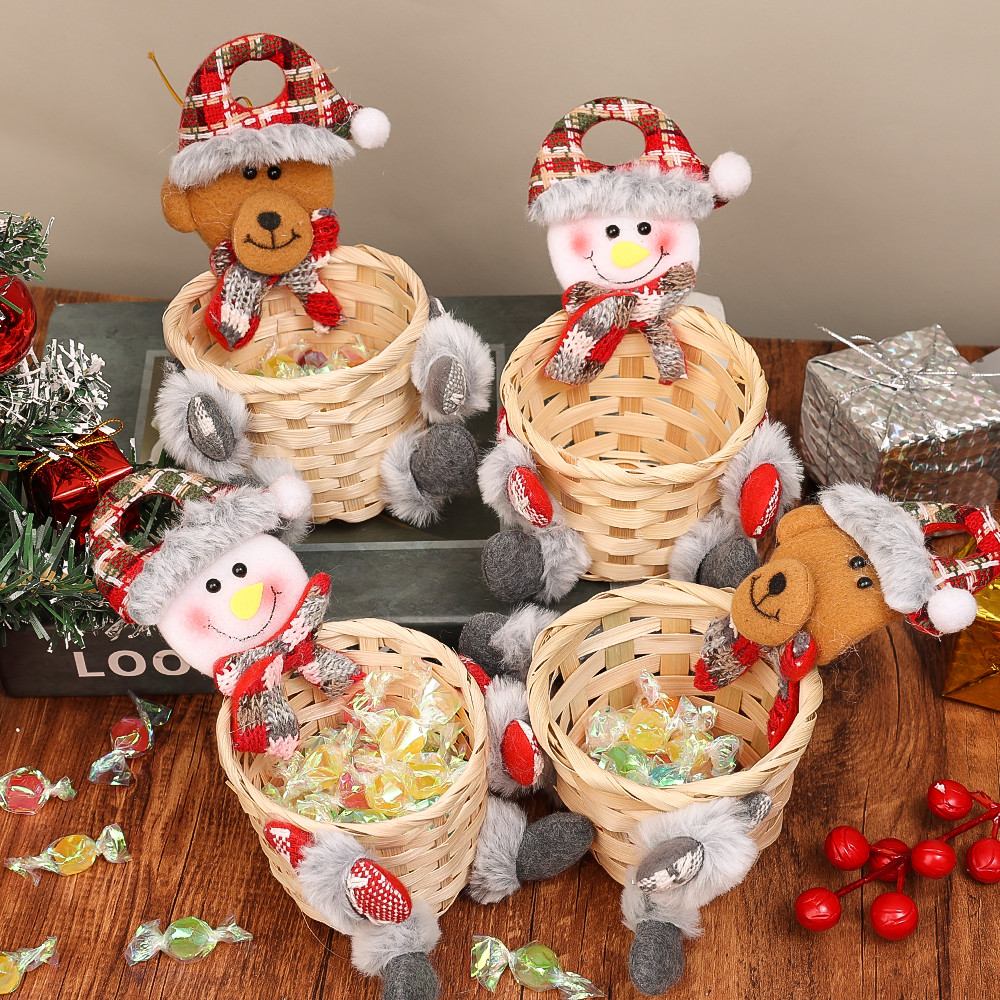 Christmas Children Gift Storage Basket Elk Snowman Candy Fruit Wicker