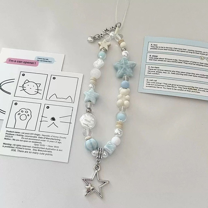 Fashion Stars Pendant Bear Beaded Mobile Phone Chain Telephone Charm ...