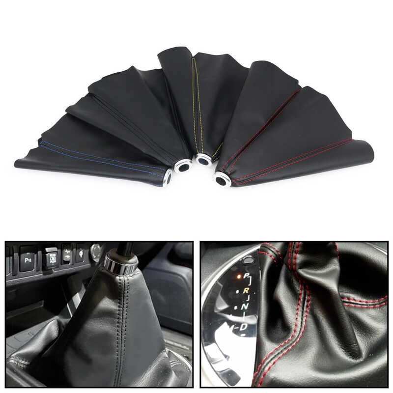 PU 16mm Universal Leather Collars Carbon Fiber Auto Car Manual Stick