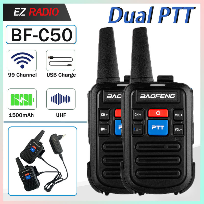Baofeng BfC50 Mini Walkie Talkie UsbC Charger UHF Dual PTT Kids Woki