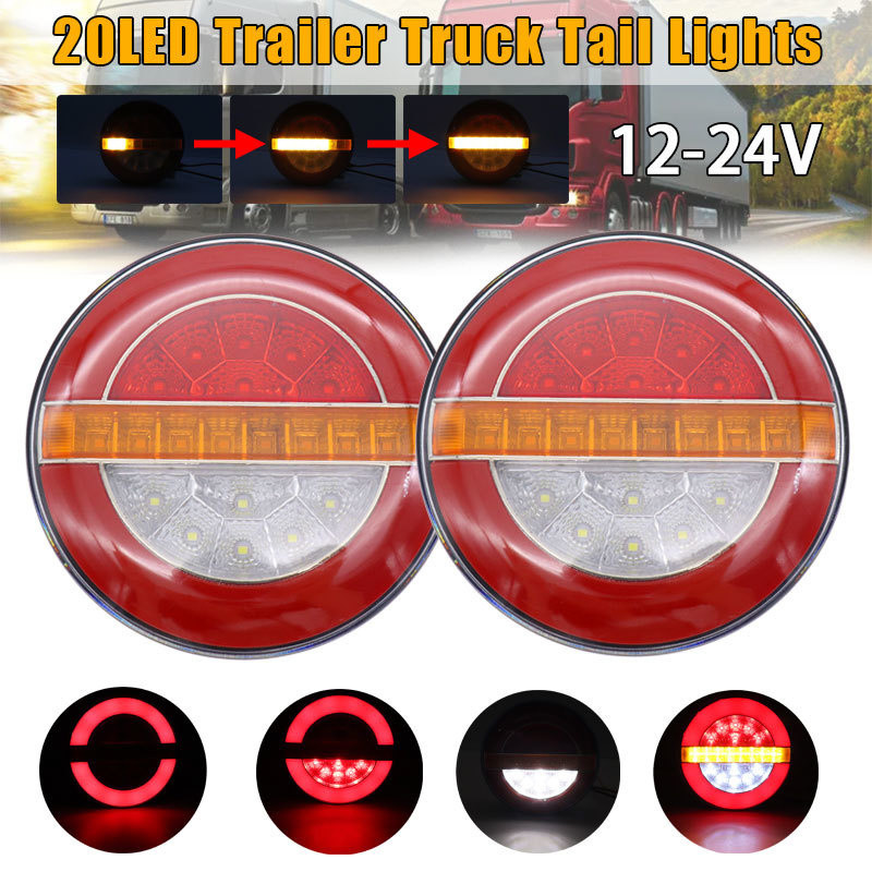 2Pcs Round Tail Light For Truck Trailers 12V 24V LED Running Turn ...