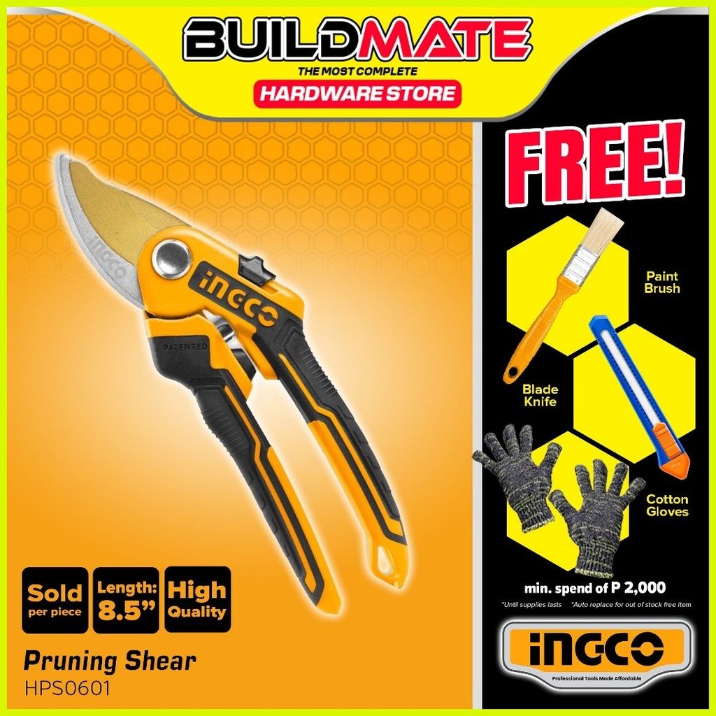 BUILDMATE Ingco 8.5" Inch 220mm Pruning Shear Garden Scissors Stem