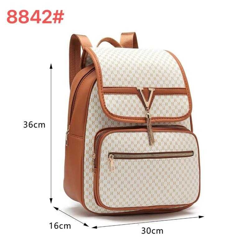 8842# Ladies Leather Type School Backpack With 3 Zipper Closure ...